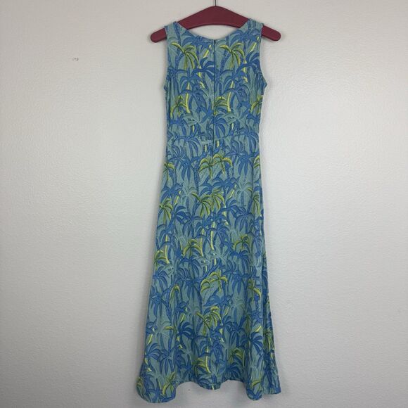 Rainbow Jo Tropical Palm Tree Print Sleeveless A-Line Midi Dress Green Blue XS - Picture 10 of 15